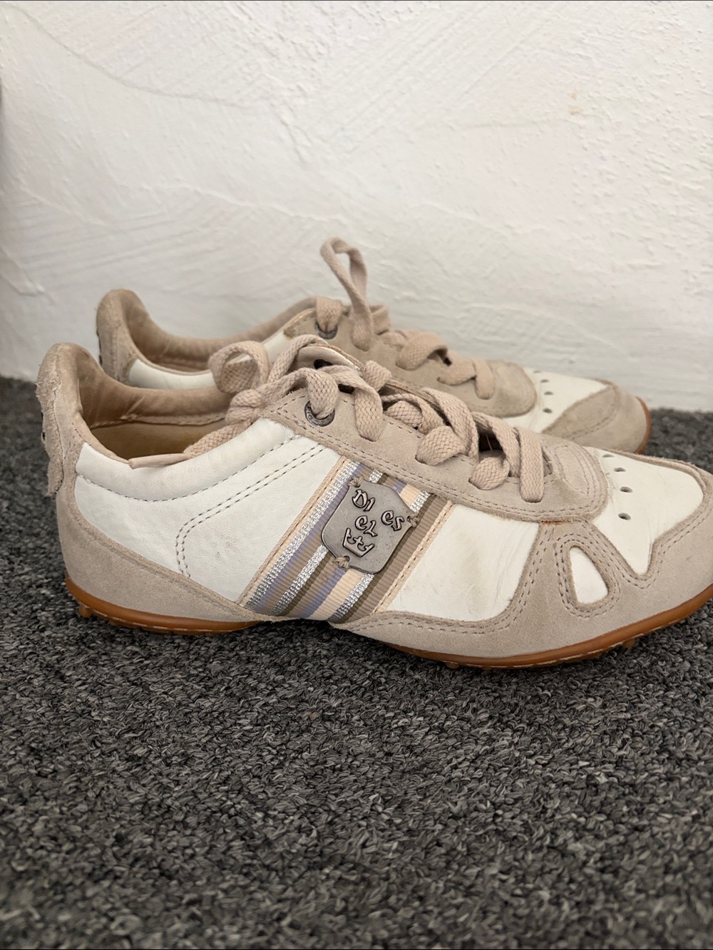 Diesel Beige and White Low-Top Sneakers